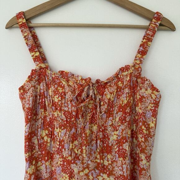 ASTR The Label NWT Elsie Orange Floral Smocked Midi Dress M Cottagecore Milkmaid - Picture 4 of 14
